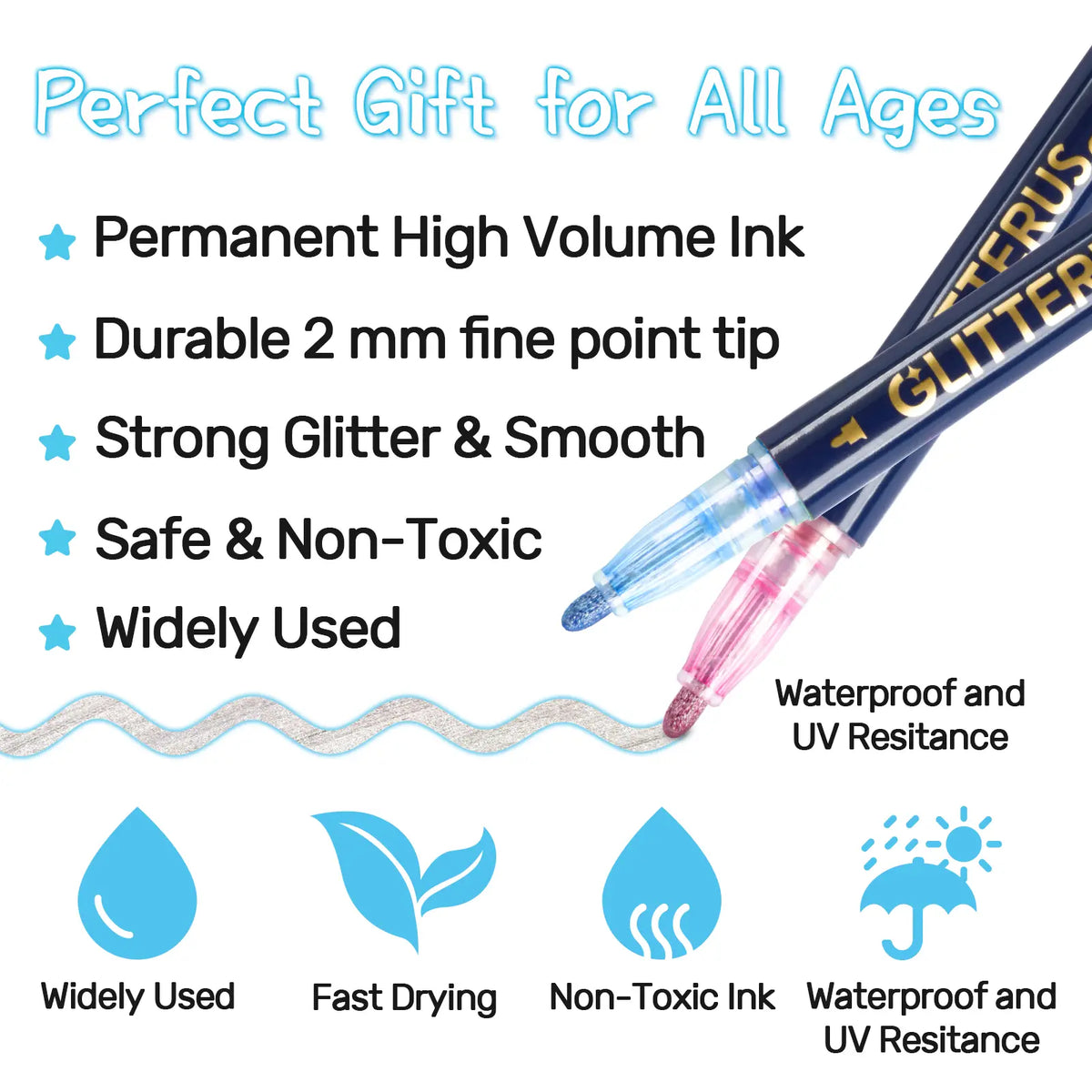 Glitterus Glitter Outline Shimmer Markers & Metallic Gel Pens - Fine Rollerball Tip, Cute Floral Patterns, Shimmering Bright Bold Office Art Supplies, Easy to Use, Back to School Shopping, TikTok Shop Back to School, Teenage Girls Sohochic Gifts