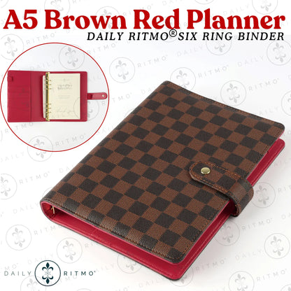 DAILY RITMO A5 Checkered PU Leather 6-Ring Binder Notebook - 160-Page To-Do List Planner, Work Notebook, Daily To Do List Notepad, Office Stationery, Desk & Work & Office Accessories