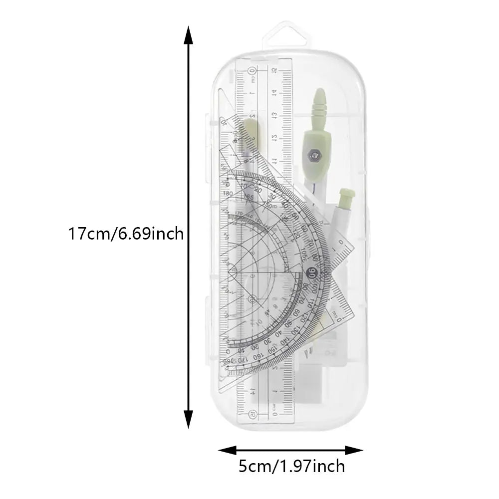 7pcs Compass Ruler Set for Elementary and Middle School Students, Exam Essential Tools, Includes Protractor Straightedge Triangle Board