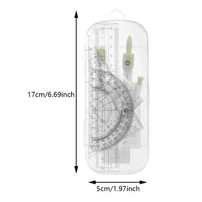 7pcs Compass Ruler Set for Elementary and Middle School Students, Exam Essential Tools, Includes Protractor Straightedge Triangle Board
