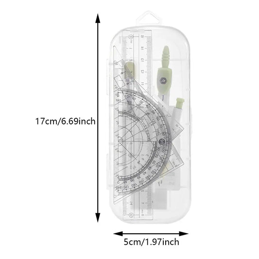 7pcs Compass Ruler Set for Elementary and Middle School Students, Exam Essential Tools, Includes Protractor Straightedge Triangle Board