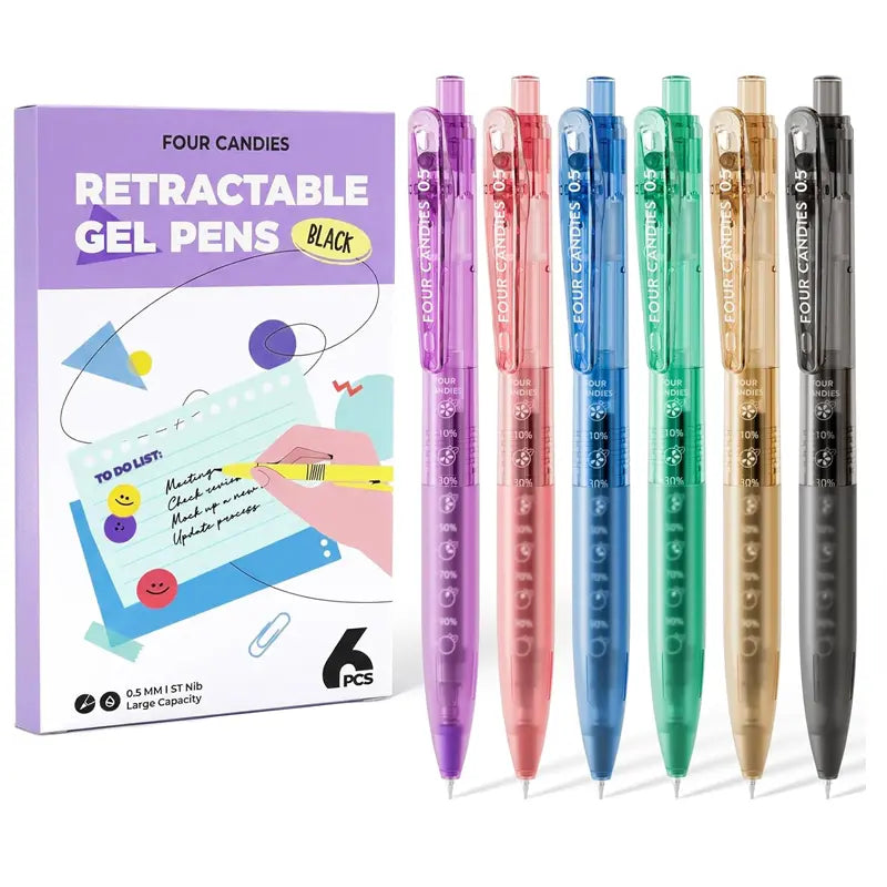 Four Candies Rose Series Aesthetic Gel Pens with pencil case,0.5mm Fine Point Smooth Writing,Cute Girly Kawaii Desk Accessories,Planner & Journal Pens,Black Pink Ink,Nurse & Student Essentials,Back to School Haul,Office & School Supplies