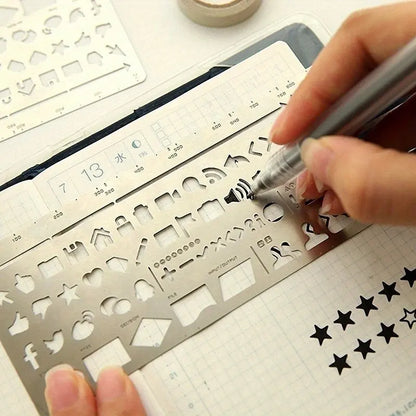 2 Piece Set Creative Multifunctional Artist Drawing Doodle Bookmark, Stainless Steel Planning Ruler & Graphics Lace Tool for Crafting, Scrapbooking, Office Supplies