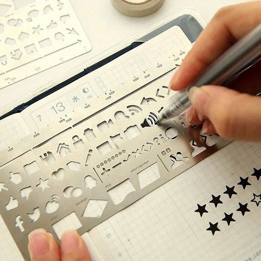 2 Piece Set Creative Multifunctional Artist Drawing Doodle Bookmark, Stainless Steel Planning Ruler & Graphics Lace Tool for Crafting, Scrapbooking, Office Supplies