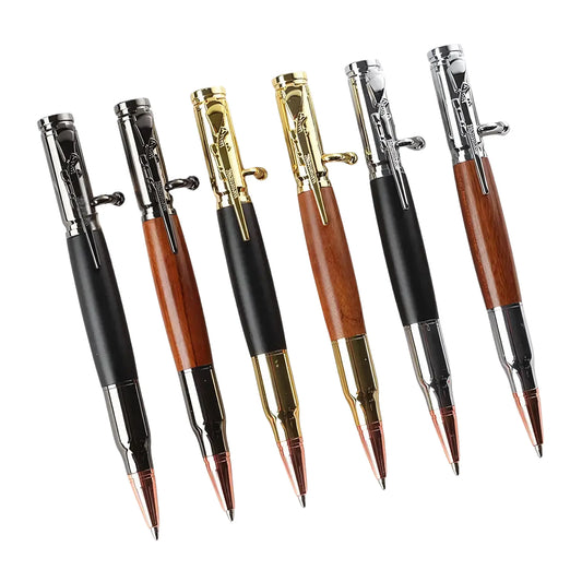HittCraft Gunmetal/Wood Replaceable Gel Ink Pen - Tactical Bolt-Action, Comfortable Design, Retractable, 6-Color Boxed Assortment Pens & Refills, Gift Box Included, Hunting & Office Gift