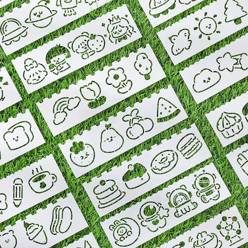 Cartoon Hand Drawn Ruler Student School Study Supplies 24-Piece DIY Handwritten Report Card Cutout Template Painting Multifunctional Border Ruler