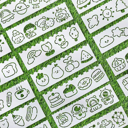 Cartoon Hand Drawn Ruler Student School Study Supplies 24-Piece DIY Handwritten Report Card Cutout Template Painting Multifunctional Border Ruler