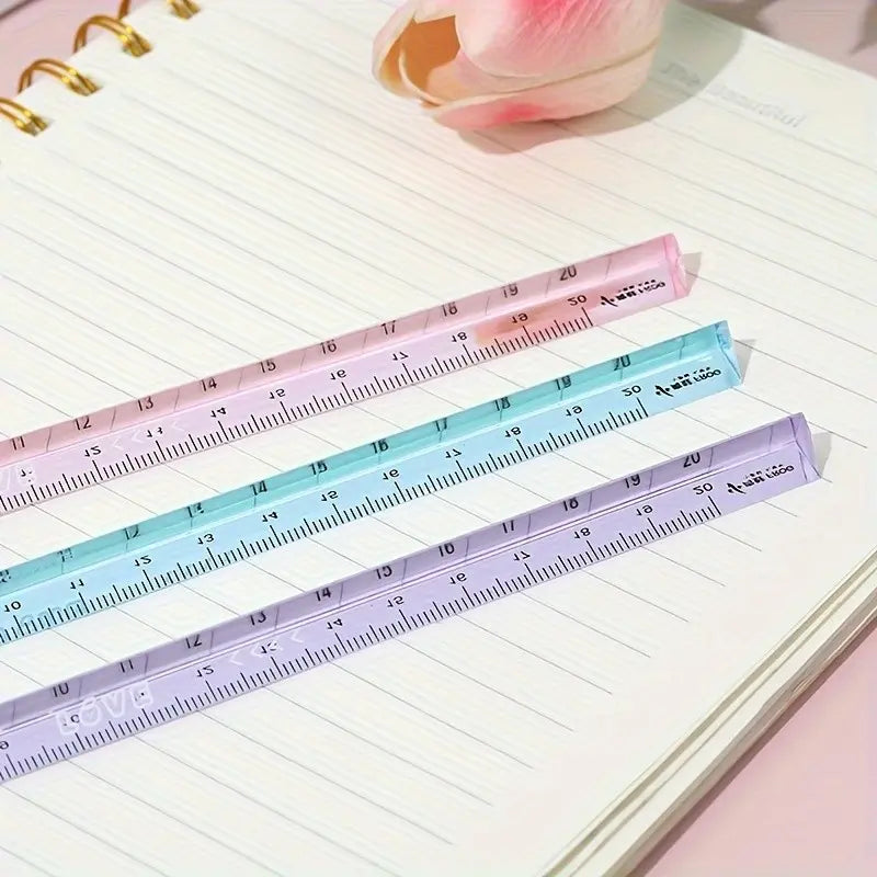 3-Piece Ruler Set, High Clarity Glossy Surface, Clear Ruler, Drawing and Exam Rulers, Durable Educational Tools, Desk Ruler, Learning Supplies