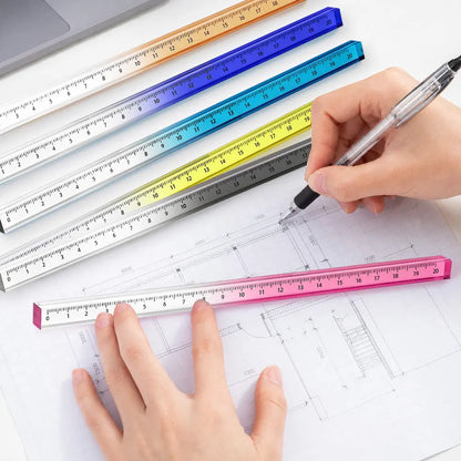 6 pieces of 20cm square plastic ruler, gradient transparent ruler, suitable for students, office staff, classroom learning, office drawing and measurement