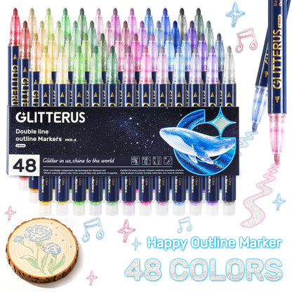Glitterus Glitter Outline Shimmer Markers & Metallic Gel Pens - Fine Rollerball Tip, Cute Floral Patterns, Shimmering Bright Bold Office Art Supplies, Easy to Use, Back to School Shopping, TikTok Shop Back to School, Teenage Girls Sohochic Gifts
