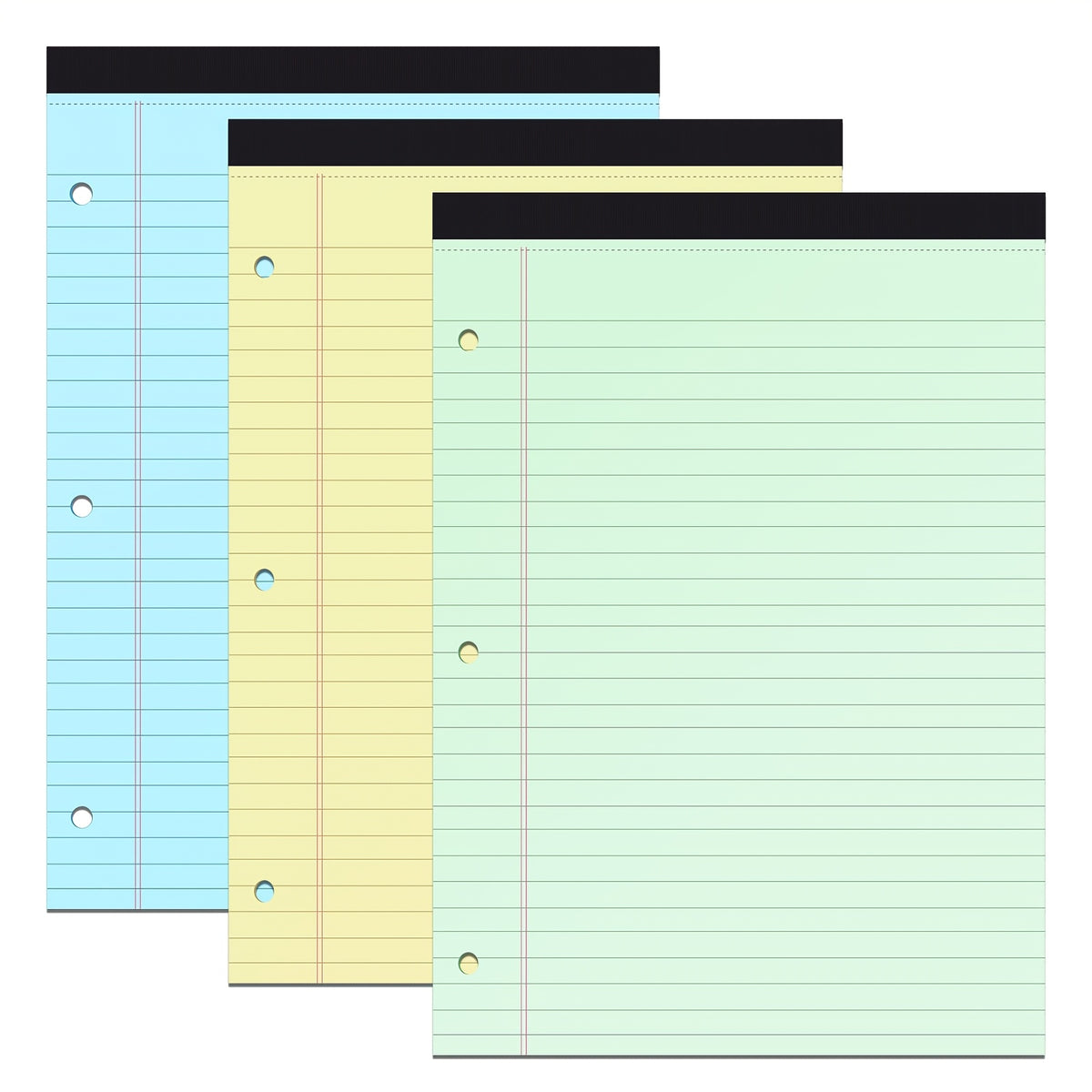 Granary College Ruled 8.5 X 11.75-Inch 30 Sheet Perforated Lined Writing Note Pads, Memo Pad, Writing Scratch Pad, Blank Note Pads, Paper Pad for Work, School, 3 Hole, Tearable Page, Multicolor.