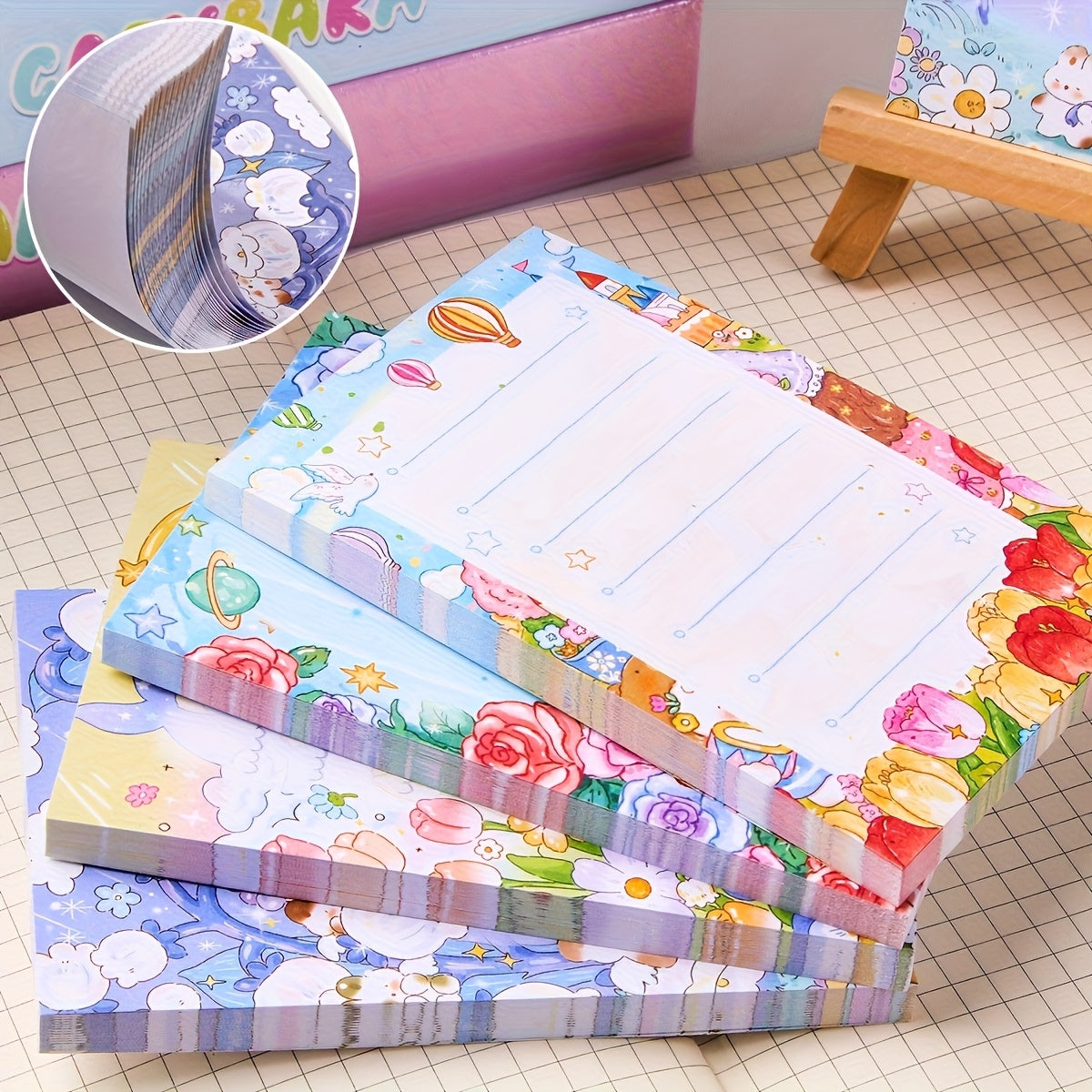 Dreamy Garden Oil Painting Notepad for Students, 50 High-Quality Floral Memo Sheets for Notes And Reminders