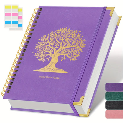A4 Colorful Spiral-Bound Travel Diary Notebook - 8.5x11 Large College Ruled Office Accessory, Waterproof Faux Leather Cover, Bohemian Tree Print, 300 Pages 100GSM Sturdy No Bleed Paper, Back to Class Use, Office Accessories, Colorful Spiral-Bound Notebook