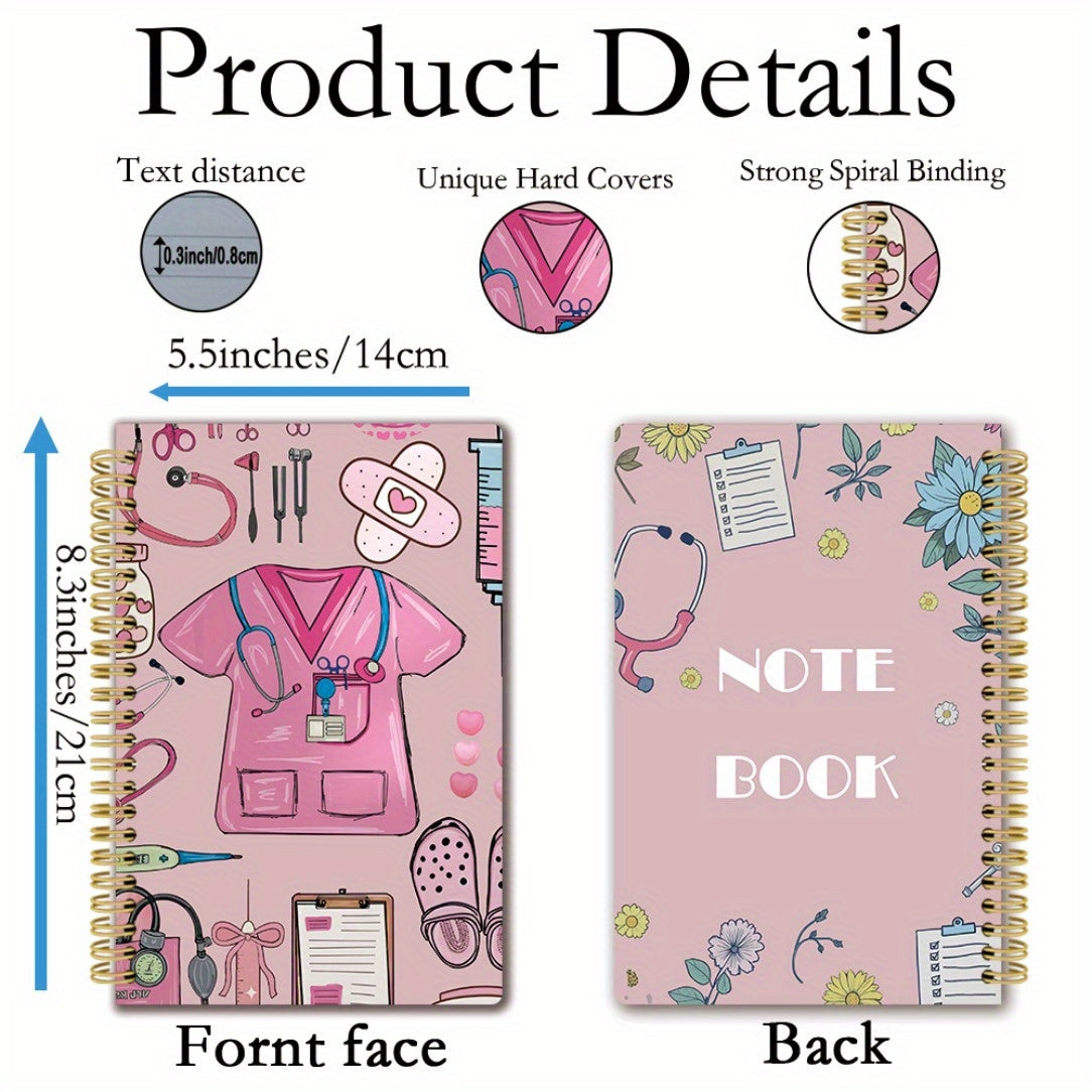 This Notebook Features a Pink Nurse-Themed Cover, Sized 5.5X8.3 Inches, Containing 50 Pages Designed for Smooth Writing, Perfect for Nurses to Document Patient Details. It Makes a Great Gift for Nursing Professionals