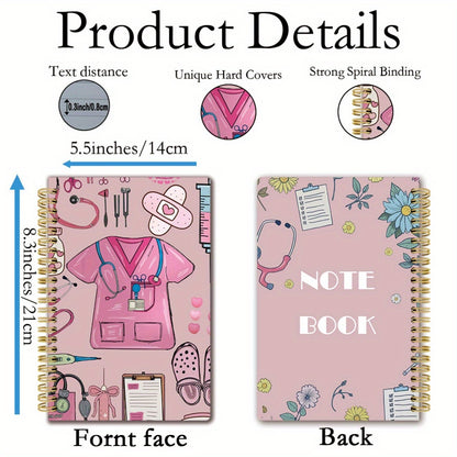 This Notebook Features a Pink Nurse-Themed Cover, Sized 5.5X8.3 Inches, Containing 50 Pages Designed for Smooth Writing, Perfect for Nurses to Document Patient Details. It Makes a Great Gift for Nursing Professionals