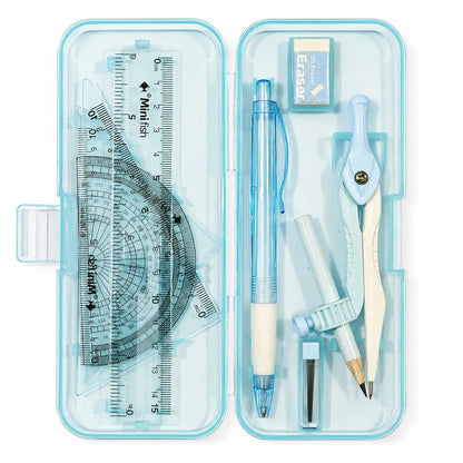 9-Piece Geometry Set for Math Class, Compass and Protractor with Ruler, Triangle, Mechanical Pencil, Eraser and Lead Refills, Student Drawing Tools Kit, School Supplies