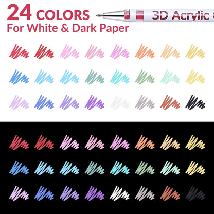 KEMYR 3D Acrylic Gel Pens, 12/24/36/48 Bold Vibrant Ink Colors, 1mm Bullet Tip, Smooth Writing, for Dark Black Paper, Doodle Art, Greeting Card Crafting, Sketchbook Ideas, Fabric, Leather, Office Art Supplies