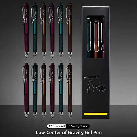 12-Piece Vintage Dark Neutral Gel Pens Set - Plain Simple Business Design, Low Center Gravity, Triangular Posture Correction, ST Single Tip, Non-Bleeding Quick-Dry Ink, High-Capacity Office Stationery for Study & DIY Smooth Writing, Pens & Refills