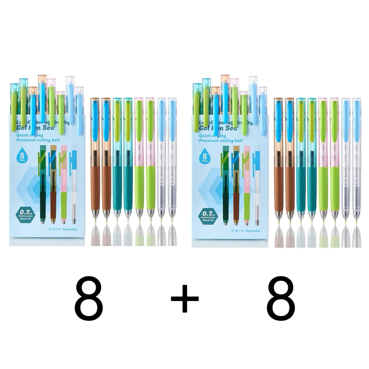 EpenGo Low-Center Gravity Gel Pens, 8-Pack, 0.7mm Medium-Fine Tip, Quick-Dry Ink, Smooth Writing, College Student Pen, Office Stationery for Journaling & Notes