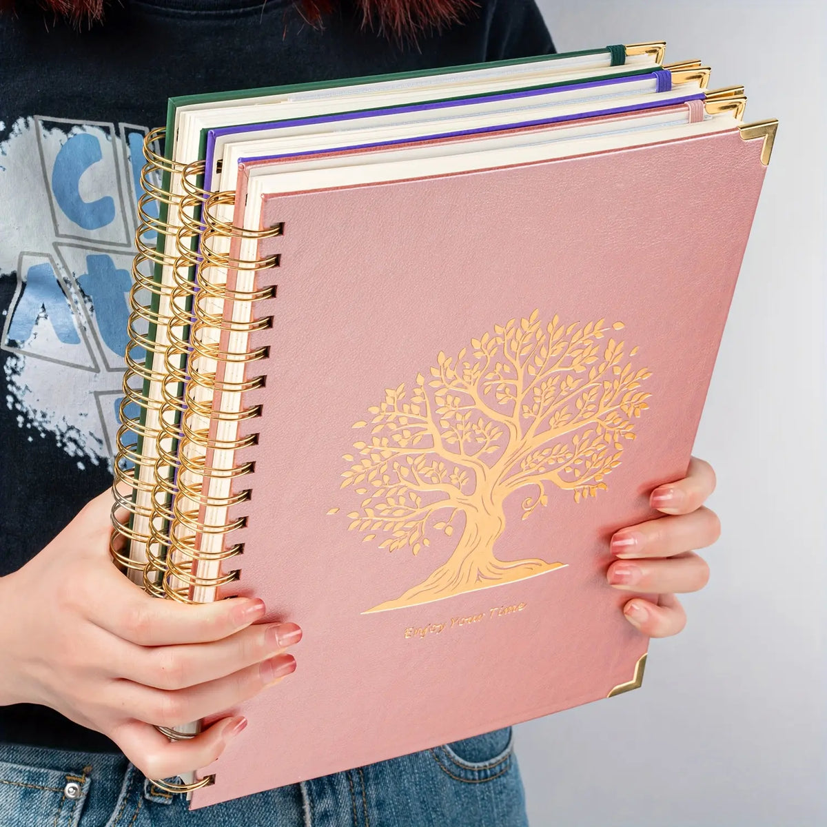 A4 Colorful Spiral-Bound Travel Diary Notebook - 8.5x11 Large College Ruled Office Accessory, Waterproof Faux Leather Cover, Bohemian Tree Print, 300 Pages 100GSM Sturdy No Bleed Paper, Back to Class Use, Office Accessories, Colorful Spiral-Bound Notebook