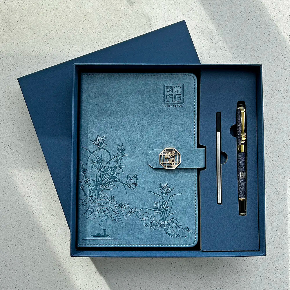 Chinsikol Chinese-Style Hardcover Business Notebook Journal Gift Set, Aesthetic Notebook, Orchid Embossed Springtime Design, Ideal for Notes and Meetings #GLOBAL PICKS