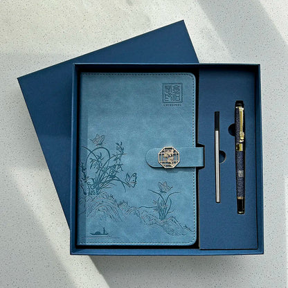 Chinsikol Chinese-Style Hardcover Business Notebook Journal Gift Set, Aesthetic Notebook, Orchid Embossed Springtime Design, Ideal for Notes and Meetings #GLOBAL PICKS