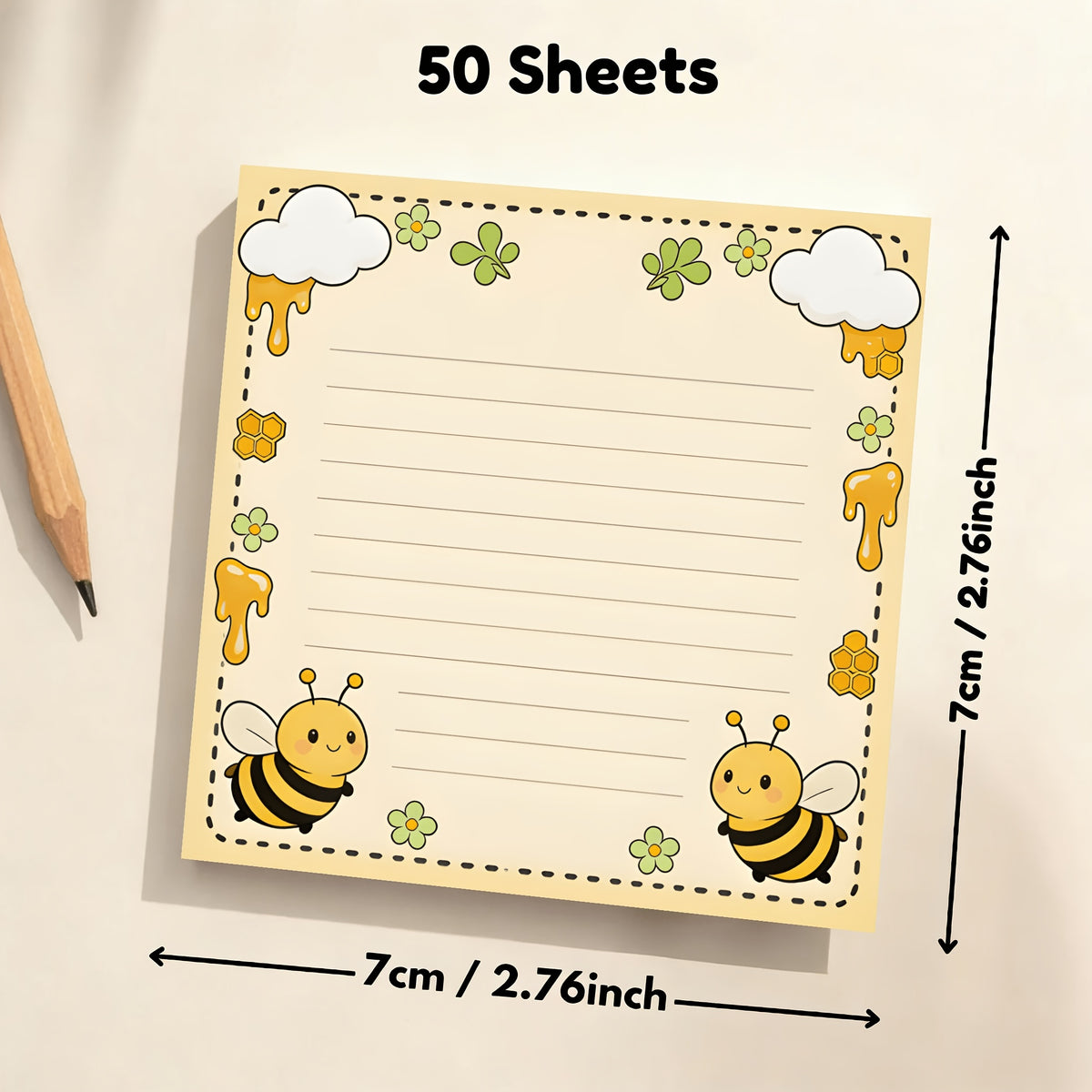 Daily Aesthetic Bee Pattern Memo Pad - Versatile Lined Notebook for Students, Journaling & Reminders