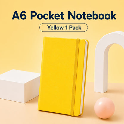 [Premium PU Leather Notebook] Pocket Hardcover Notebook A6, 84 Sheets Thick Creamy Paper, Premium PU Leather Cover, 8 Colors Available, Lined Journal with Elastic Closure for Writing Journaling Office School