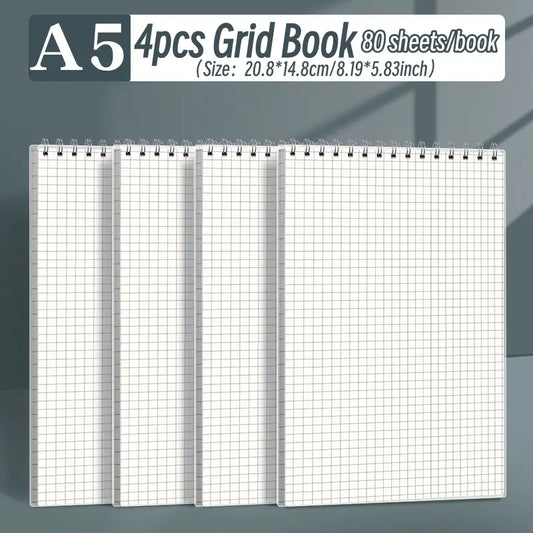 4pcs A5 Grid/horizontal Flip Up Spiral Notebooks, Daily Work And Study Supplies, Text Notebooks, Financial Accounting Books - Waterproof Cover, Suitable For Students And Office Workers To Use