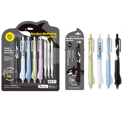EpenGo Smooth Writing Gel Pens - 5-Pack + 6 Refills Whale Shape Retractable Click Design, 0.5mm/0.7mm Fine Point Black Ink, Ergonomic Soft Grip, Office Stationery, Desk Accessories, Back to School Haul Supplies, School Supplies College for Students