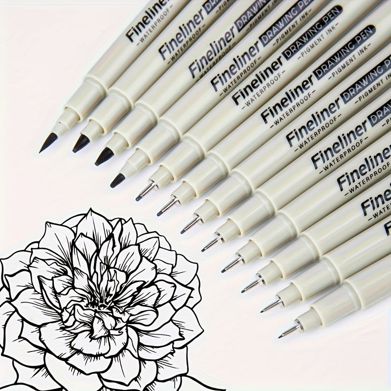 Multi-Line Drawing Pen Set: 5/6/9pcs Black Fine Waterproof Ink Pens for Document Writing, Line Art Painting, Dot Journaling, Sketch Outlines & Cartoon Animation – Essential Office Accessories for Professional Artistic Use