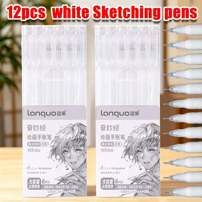 LANGUO 12PCS Black & White Gel Pens, 0.6mm & 1.0mm Fine Point Premium Ink Gel Pens, Ideal for Black Paper, Journaling, Drawing, Back to School, Art & Office Supplies