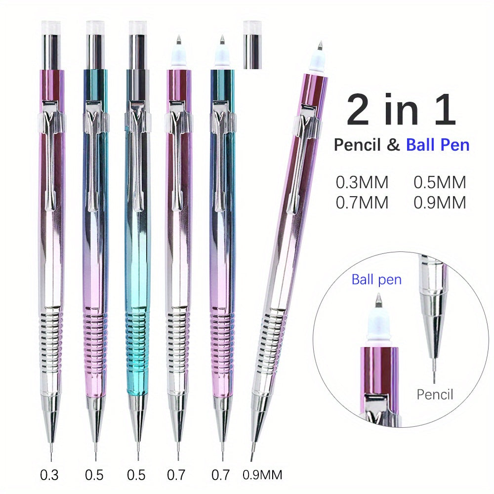 Creative Pencil Ballpoint Pen 2-In-1 Blue 0.3 0.5 0.7 0.9Mm 1 Random Mechanical Pencil with Replacement Lead, Multifunctional Writing Stationery