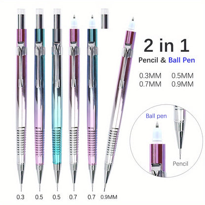 Creative Pencil Ballpoint Pen 2-In-1 Blue 0.3 0.5 0.7 0.9Mm 1 Random Mechanical Pencil with Replacement Lead, Multifunctional Writing Stationery