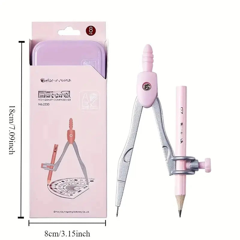 8 Piece Set Ruler Compass Pencil Set, Geometry Math Drawing Measuring Instrument Stationery, Essential Elementary School Home Office Supplies, Back-To-School Gift, Classroom Prizes