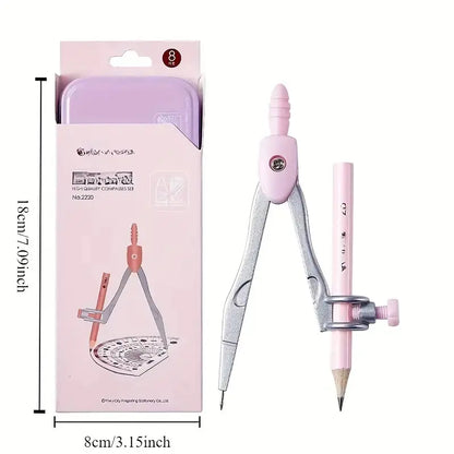 8 Piece Set Ruler Compass Pencil Set, Geometry Math Drawing Measuring Instrument Stationery, Essential Elementary School Home Office Supplies, Back-To-School Gift, Classroom Prizes