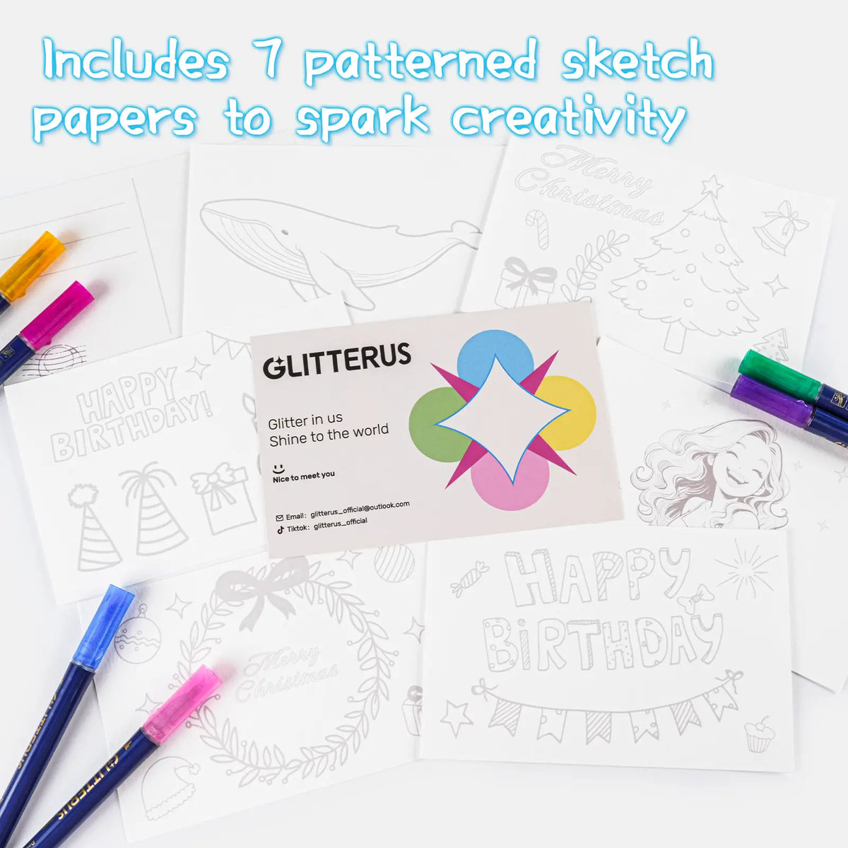 Glitterus Glitter Outline Shimmer Markers & Metallic Gel Pens - Fine Rollerball Tip, Cute Floral Patterns, Shimmering Bright Bold Office Art Supplies, Easy to Use, Back to School Shopping, TikTok Shop Back to School, Teenage Girls Sohochic Gifts