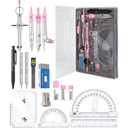 - Geometry Set, 15 count Set with 6 Inch Swing Arm Protractor | IncludesMetal Divider, Set Squares, Ruler, Compasses for Math for Drafting & School Supplies