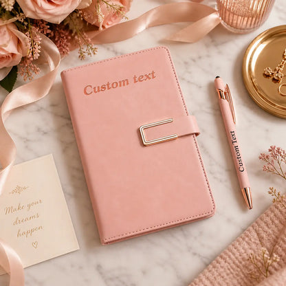 Personalized A5 Journal Notebook 2-Piece Set - Portable Note Taking Tool, Office Stationery, Back to School Haul Supplies with Notebook & Pen, Ideal for Students, Gifting Option