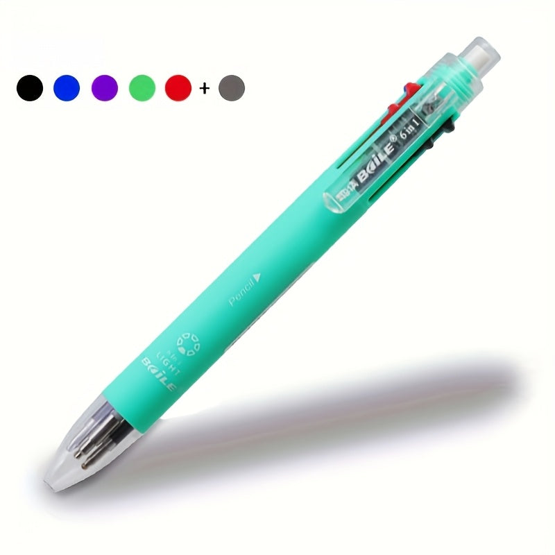 1pc 6-In-1 Multicolor Ballpoint Pens 5-Color Ballpoint Pen 1pc Automatic Pencil with Eraser for Office Writing Supplies Stationery School Supplies, And Teacher Gifts (5-Color Ballpoint Pen And 1pc Automatic Pencil Lead = 6-In-1)