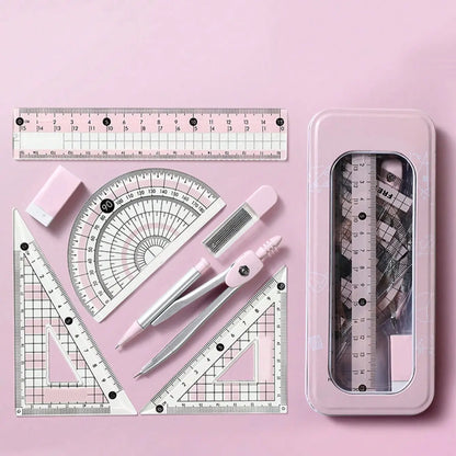Set of Ruler and Compasses with Measuring Tool, Measuring Instrument, Ideal for Teaching, Elementary School and Student Gifts, Geometry Tools Set, Drawing Supplies, Multifunctional Stationery