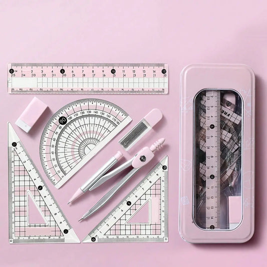 Set of Ruler and Compasses with Measuring Tool, Measuring Instrument, Ideal for Teaching, Elementary School and Student Gifts, Geometry Tools Set, Drawing Supplies, Multifunctional Stationery