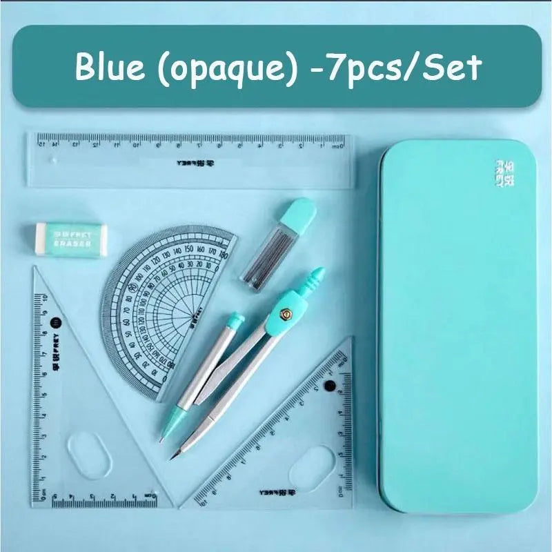 Compass & Ruler Set, Measuring Instrument, 7 Counts/set Including Compass & Measuring Ruler& Eraser & Lead, School Supplies for Students, Office Supplies