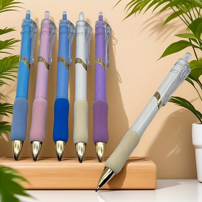 5pcs Gel Pen Soft Grip Click Pens, Smooth Writing with Continuous Ink, 0.5mm Black Refill Click Pen