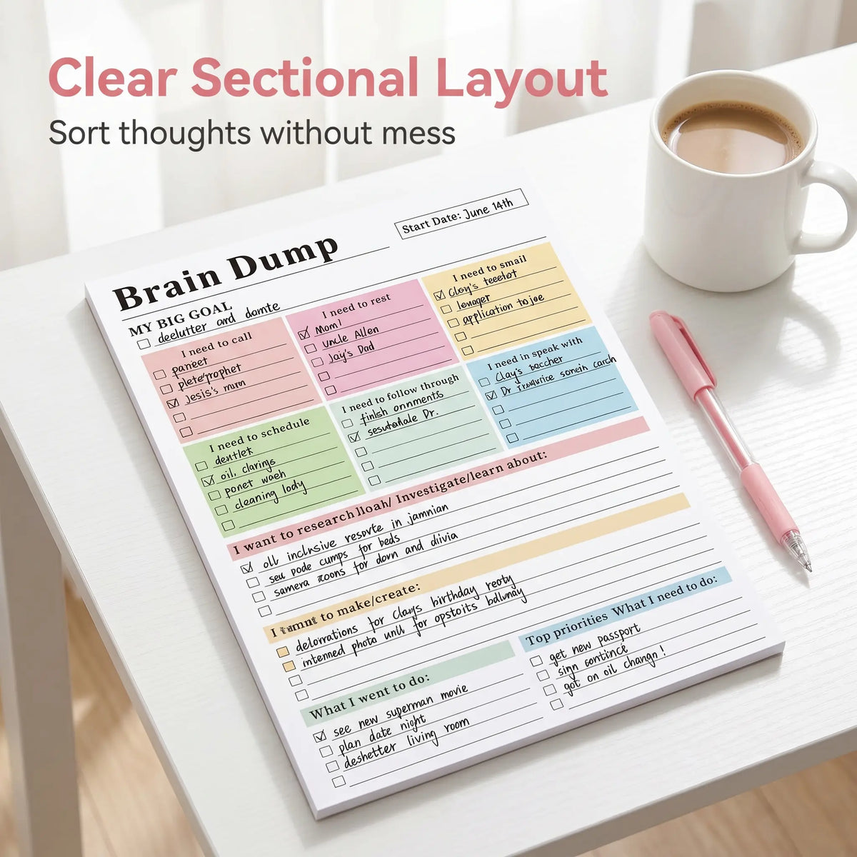 ADHD Multi-Section Daily Brain Dump Productivity Planner Notepad - 50 Pages Tear-Off Sheets (8.5x5.8in), Office Planner,Task Organizer, To-Do List, Priorities Tracker,Schedule Pad, Focus Tool, Halloween Gifts,sohochic