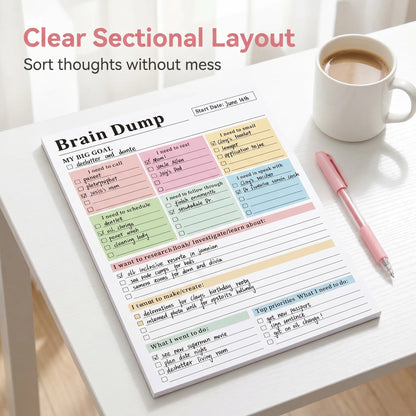 ADHD Multi-Section Daily Brain Dump Productivity Planner Notepad - 50 Pages Tear-Off Sheets (8.5x5.8in), Office Planner,Task Organizer, To-Do List, Priorities Tracker,Schedule Pad, Focus Tool, Halloween Gifts,sohochic