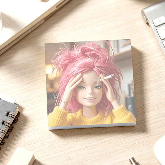 50/100 Sheets Funny Smoking Doll & Elegant Lady Face Sticky Notes Notepad - Messy Pink Hair Suitable for Students, Colleagues, Prank Gifts, Exam Season - Aesthetic Meme Stationery with Color Code Labels, Humor Desktop Decor for Office Decor