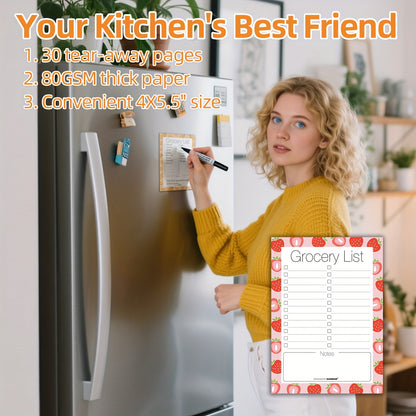 Shopping Random 1/4 Pack Fruit Magnetic Notepads for Fridge - to-Do List, Reminders, Grocery List Pads -Strong Magnetic Back, Weekly Planning Food Organizer/ Tear-Off Notepad Hanging Checklist for Fridge