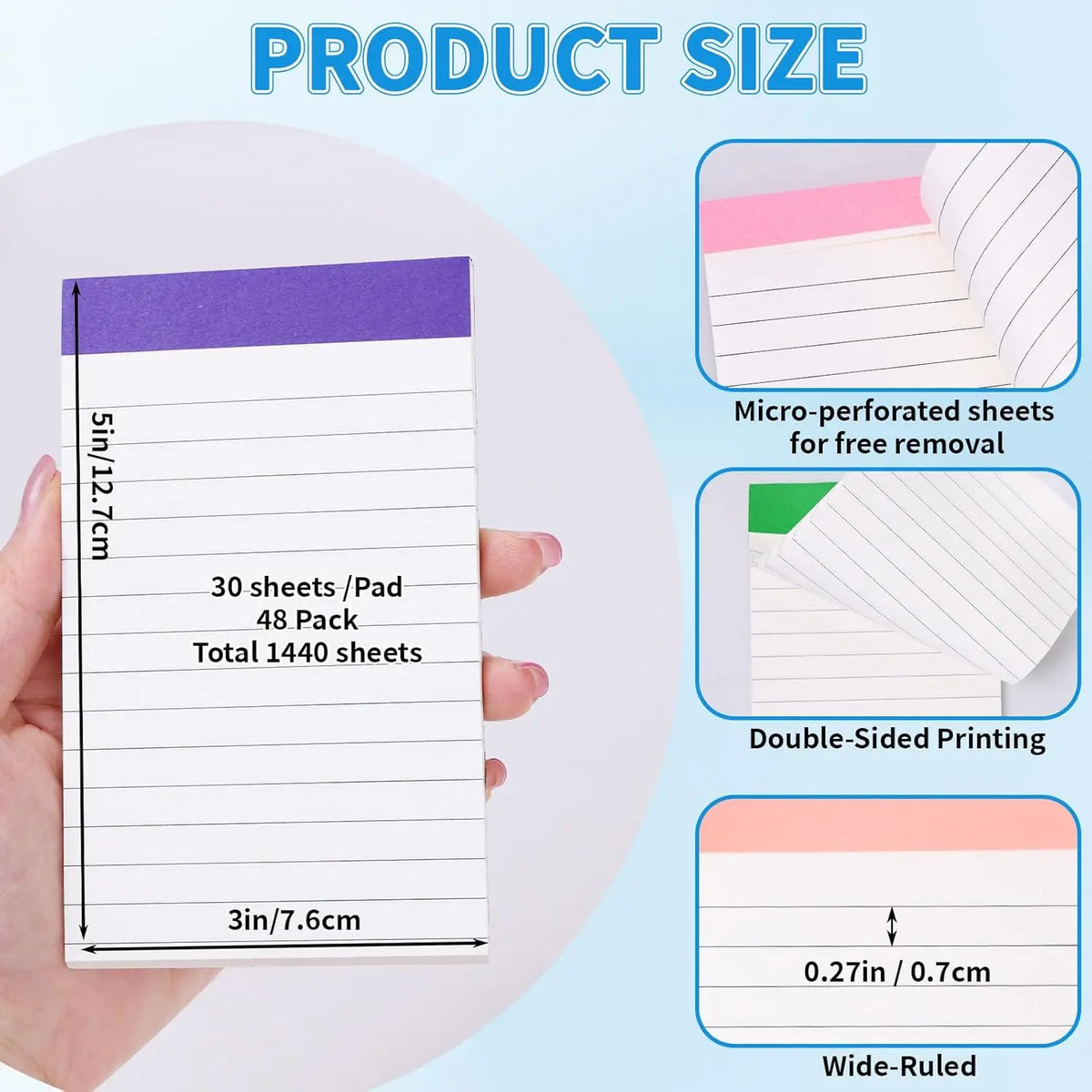 Oleitodh 3 x 5 Inch-48 Pack Portable Lined Mini Memo Pads, 80GSM Paper, 30 Sheets Per Pad, Rainbow Notepads for Nurses, Pocket Notes, Office Use