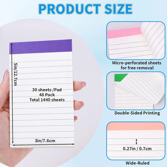 Oleitodh 3 x 5 Inch-48 Pack Portable Lined Mini Memo Pads, 80GSM Paper, 30 Sheets Per Pad, Rainbow Notepads for Nurses, Pocket Notes, Office Use